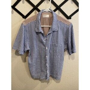Universal Works Roads Shirt Seersucker Gingham Size Medium Brown Blue